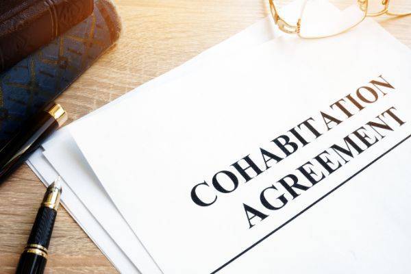 Cohabitation agreement text on paper