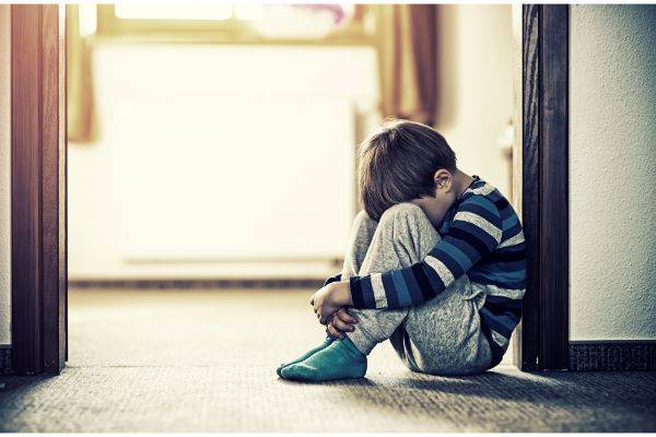 Boy sitting on floor crying