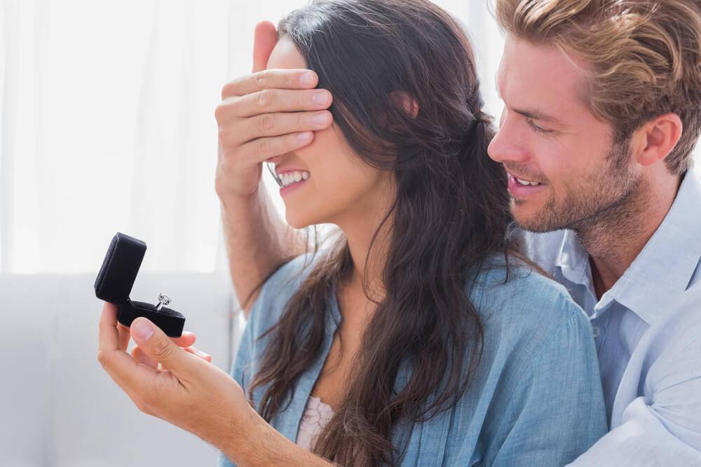 Man asking a woman to marry him with a diamond ring