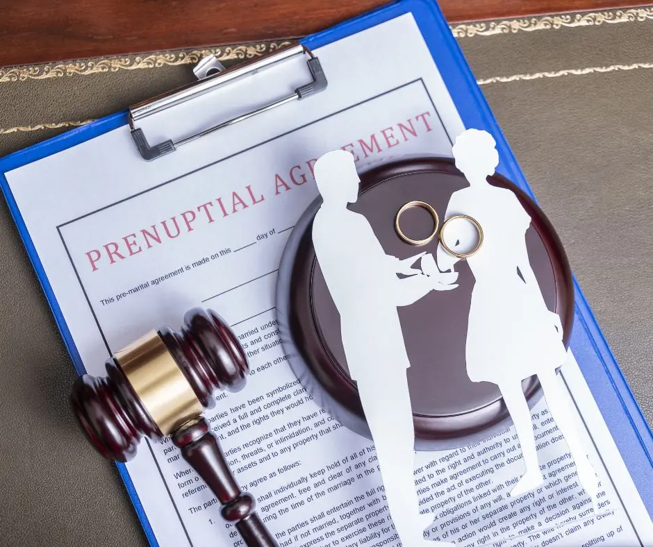 is my prenup enforceable: a prenup agreement is in a table with a cut-out paper showing an engaged couple
